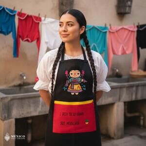 Mexican Embroidered Bib Apron for Women – Multicolor with Floral Design